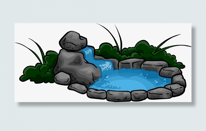 手绘池水免抠