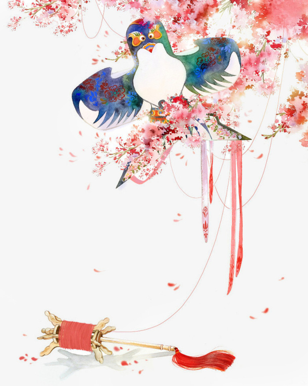 唯美古风手绘风筝插画免抠