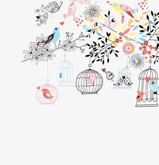 手绘卡通鸟笼树枝免抠