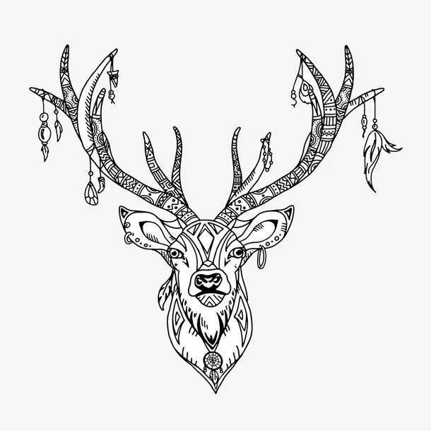 手绘线稿麋鹿头像免抠