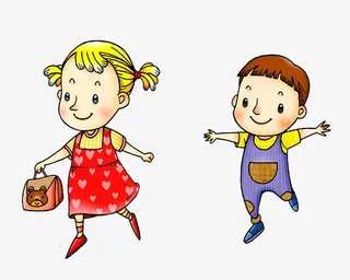 卡通手绘素描走路的男孩女孩免抠