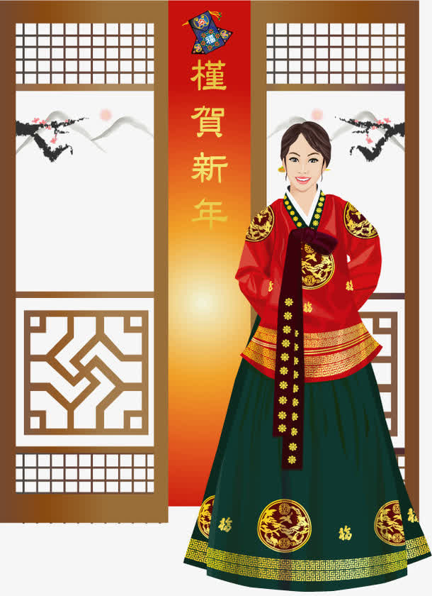矢量美女贺新春免抠