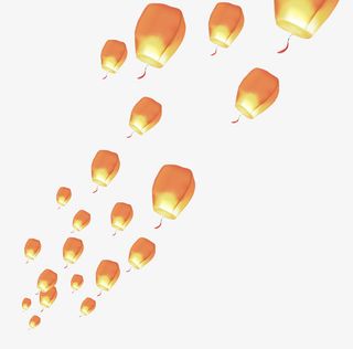 元旦多个孔明灯古灯喜庆素材免抠