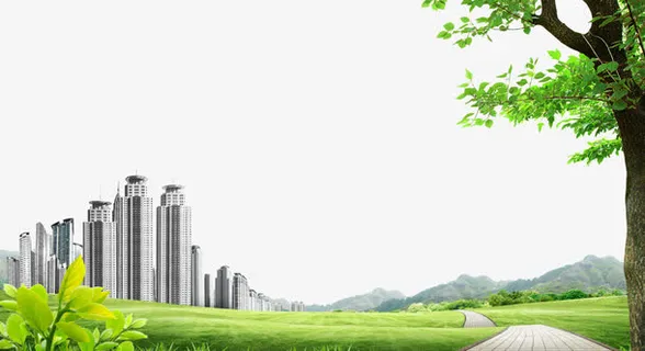 建筑草地城市绿化免抠 建筑草地城市绿化免抠