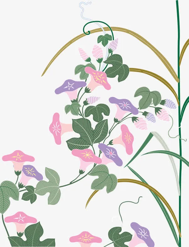 卡通手绘喇叭花花藤底纹暗纹免抠