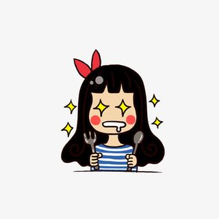 卡通手拿刀叉等吃饭的馋嘴女孩素免抠