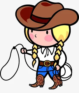 拿着绳子的牛仔女孩卡通画免抠