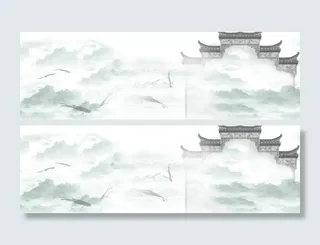 小鱼水墨画背景高清