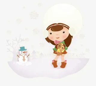 雪地里抱狗的小女孩免抠