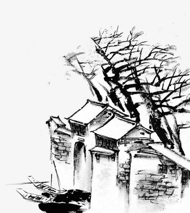 手绘村庄免抠