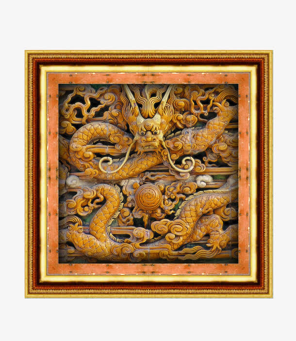 古典龙纹边框浮雕免抠