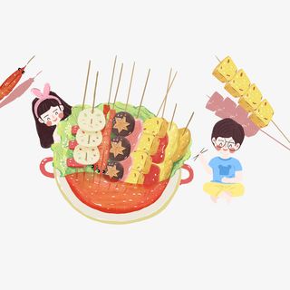 卡通吃串串的孩子免抠