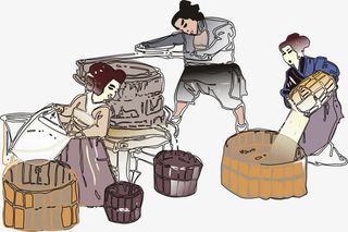 古代手绘彩色磨豆腐免抠