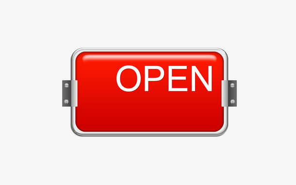 open 标签 红色 立体 边框免抠