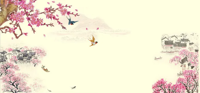 江南春晓桃花春色中国风背景高清 江南春晓桃花春色中国风背景高清