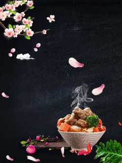 中华美食红烧肉粉色花瓣宣传海报高清