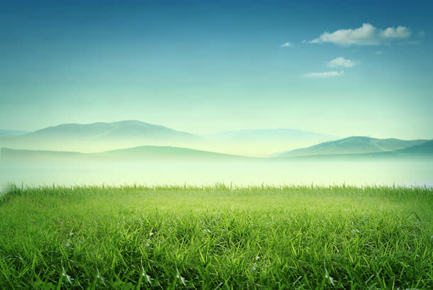 蓝天白云草地山峰免抠背景摄影风景元素