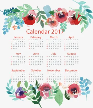 水彩花朵边框日历免抠