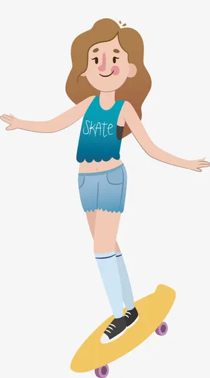 滑板女孩设计免抠