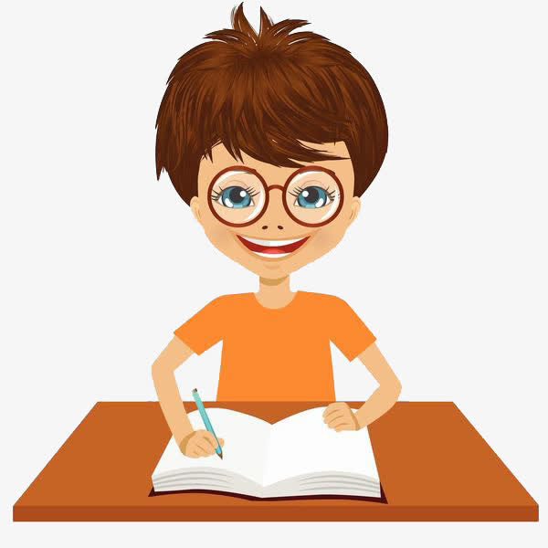 坐在课桌前写字听课的男孩免抠