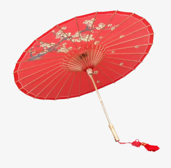 分水油纸伞红色梅花装饰伞免抠