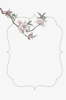 手绘古风桃花桃枝边框免扣免抠
