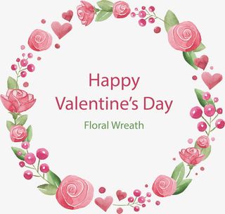 浪漫水彩粉红花环免抠