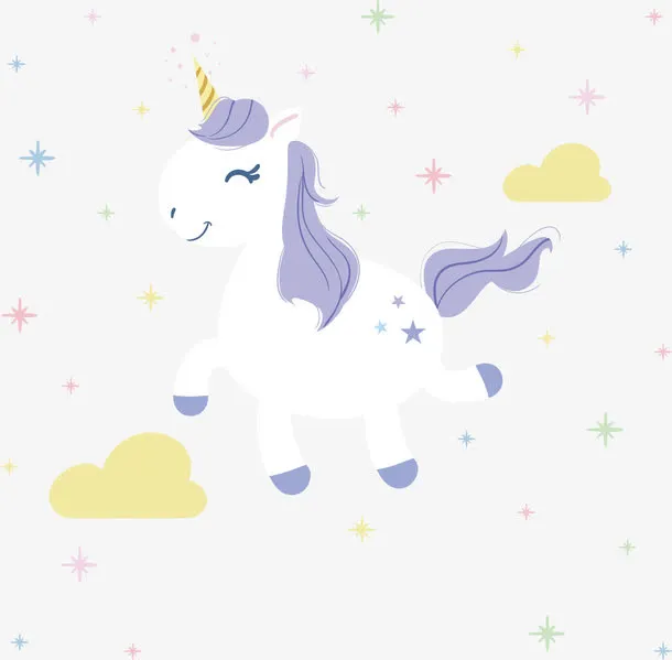 开心跳跃的白色独角兽免抠