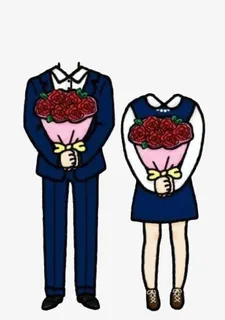 抱着玫瑰花的卡通身子免抠