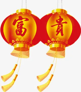 手绘红色复古新年灯笼免抠