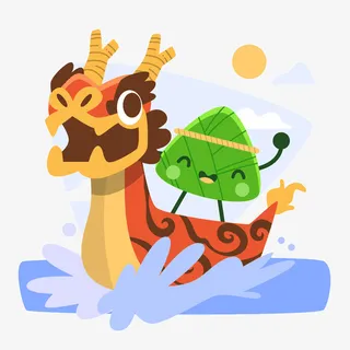 端午赛龙舟手绘动漫卡通龙舟免抠