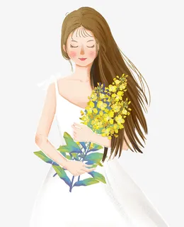 小清新文艺手绘清新插画踏青采花免抠