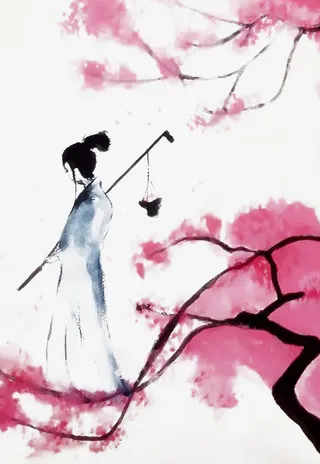 林黛玉葬花简洁插画免抠