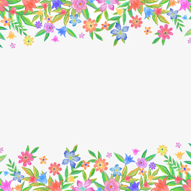 手绘多彩花海设计素材免抠