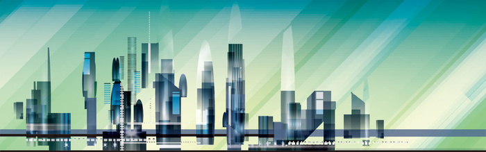 现代城市商业楼盘剪影背景banner高清