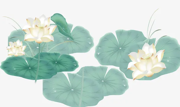 手绘卡通唯美荷花免扣元素免抠