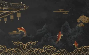 祥云 国潮风 鲤鱼 屋檐高清