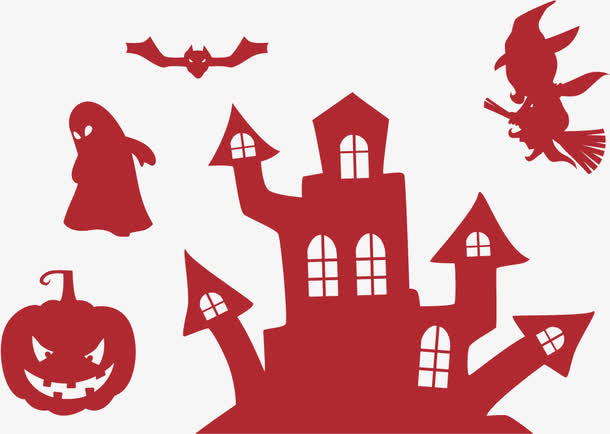 矢量红色万圣节剪影元素免抠