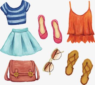 矢量手绘衣服鞋子眼镜包免抠