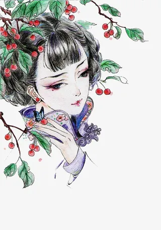 手绘古风女孩免抠