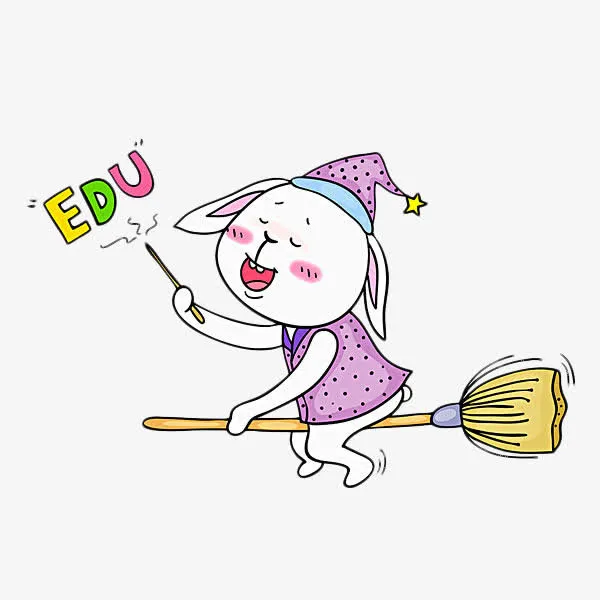 卡通骑着魔法扫帚的兔子免抠