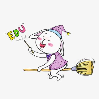 卡通骑着魔法扫帚的兔子免抠