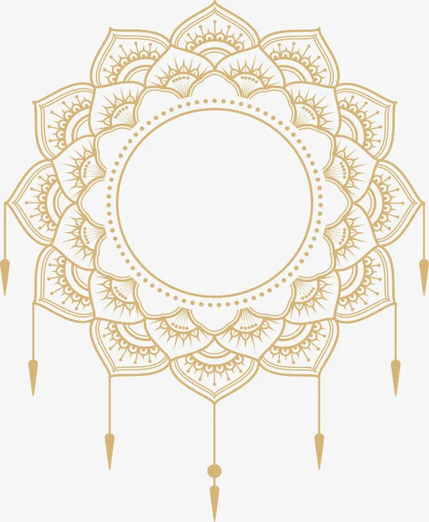 金色曼陀罗花纹标题框免抠