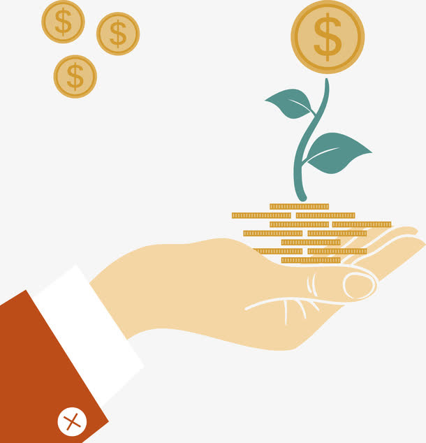 矢量手势上的金币免抠