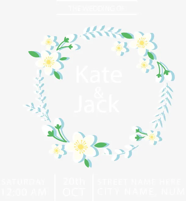 浪漫白色花环标题框免抠