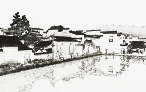 江南水墨写意庭院高墙免抠