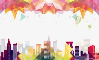 彩色城市剪影免抠