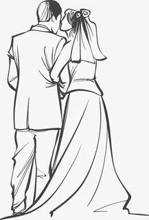 手绘幸福的新郎新娘免抠 手绘幸福的新郎新娘免抠