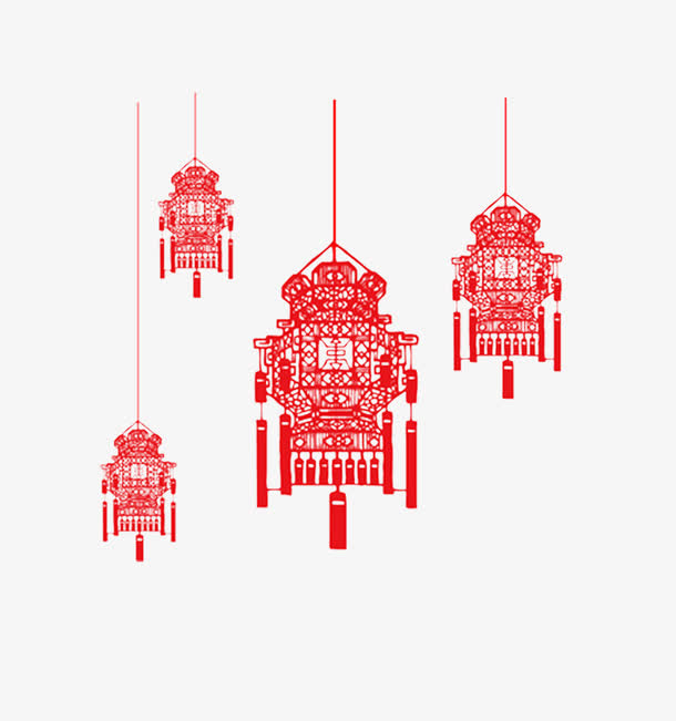 剪纸红灯笼免抠