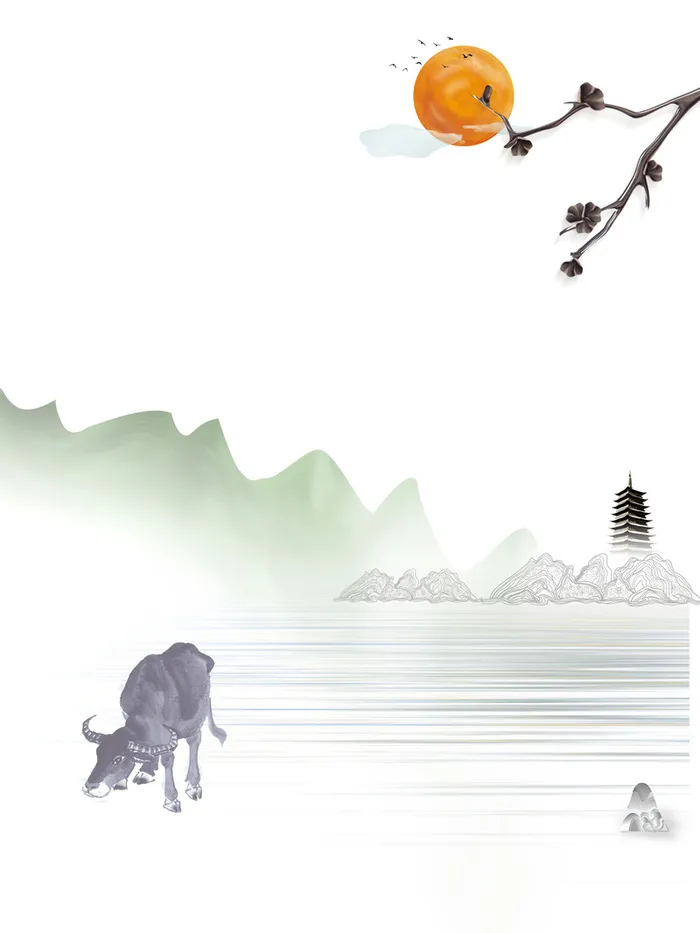 春季水墨风背景元素图高清